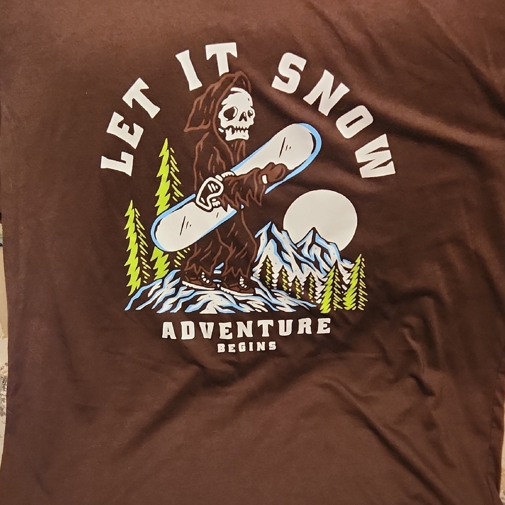 Let It Snow Grim Reaper Snowboard Graphic Tee - Brown Size XL Mens